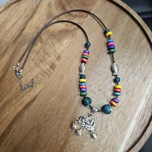 Women's Cord Necklace Ceramic Beads Metal Fish Colorful Long Necklace Lotus